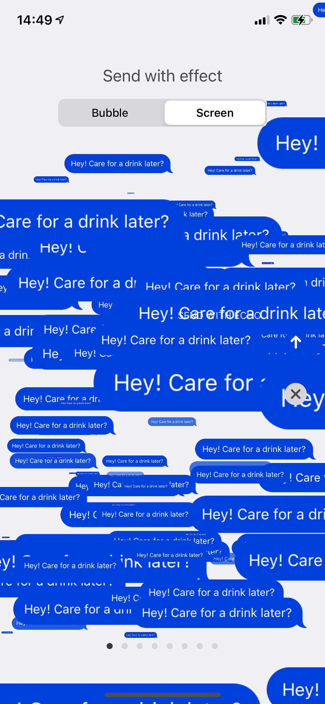 An iMessage screenshot showing text with the echo effect