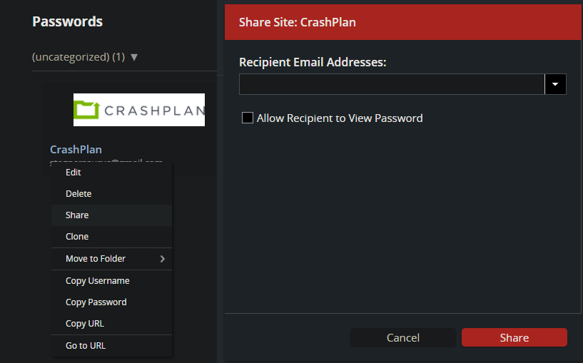 LastPass Share Password Item