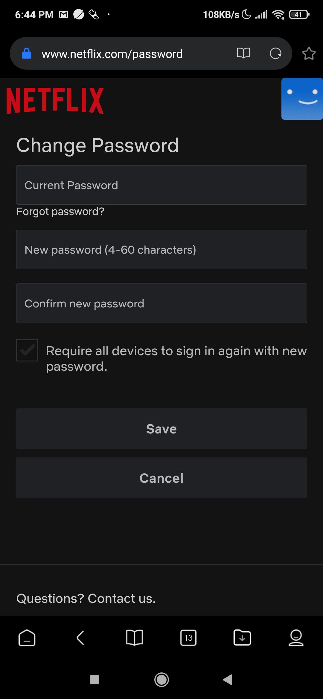 netflix change password mobile