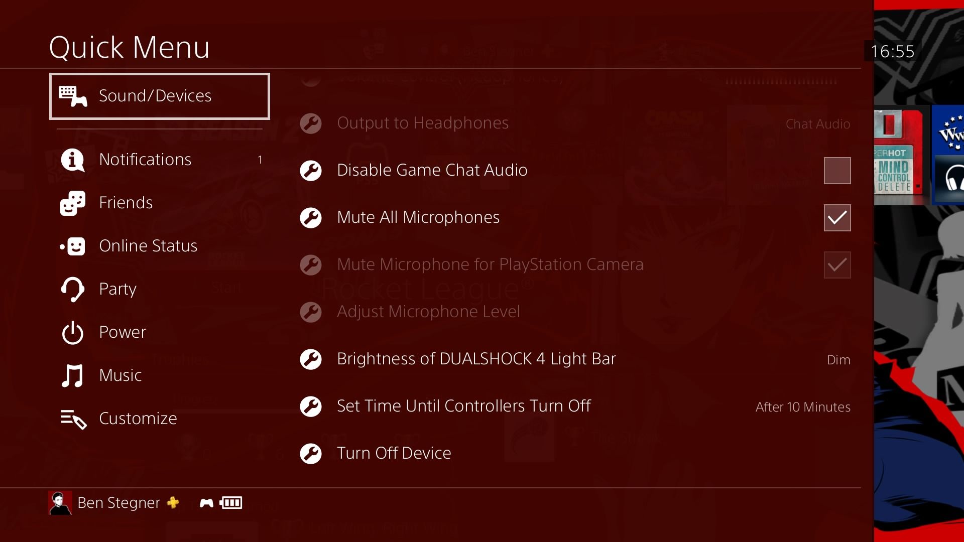 PS4 Quick Menu Battery Level