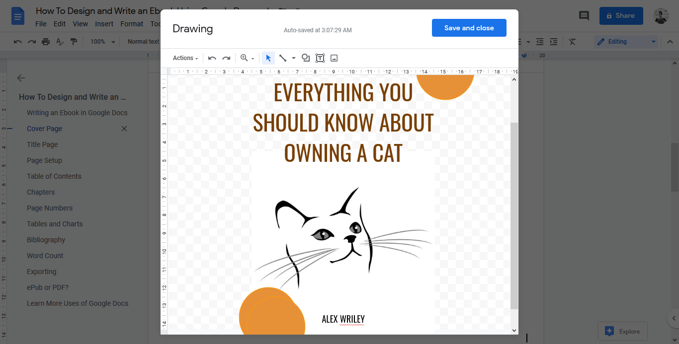a sample ebook covr page designed in Google Docs