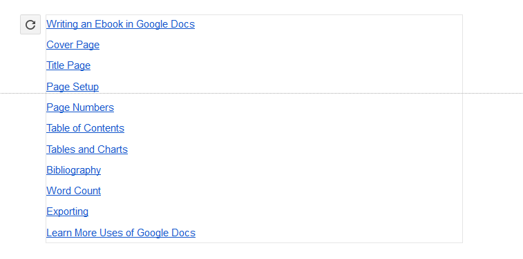 Clickable table of contents generated in Google Docs