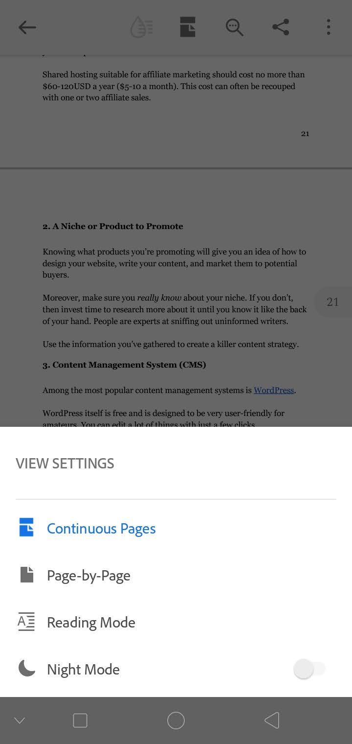 Adobe PDF Reader Android Settings