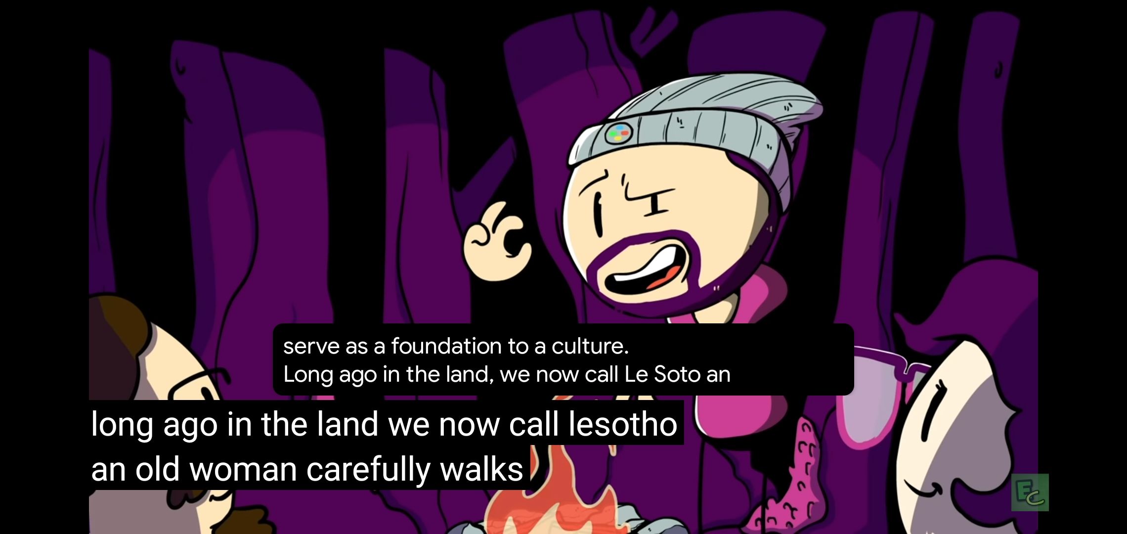 live caption sometimes corrects a spelling error that YouTube's automatic captions miss. An example is shown where Le Soto is captured correctly in live caption, but spelled "lesotho" in YouTube's captions.