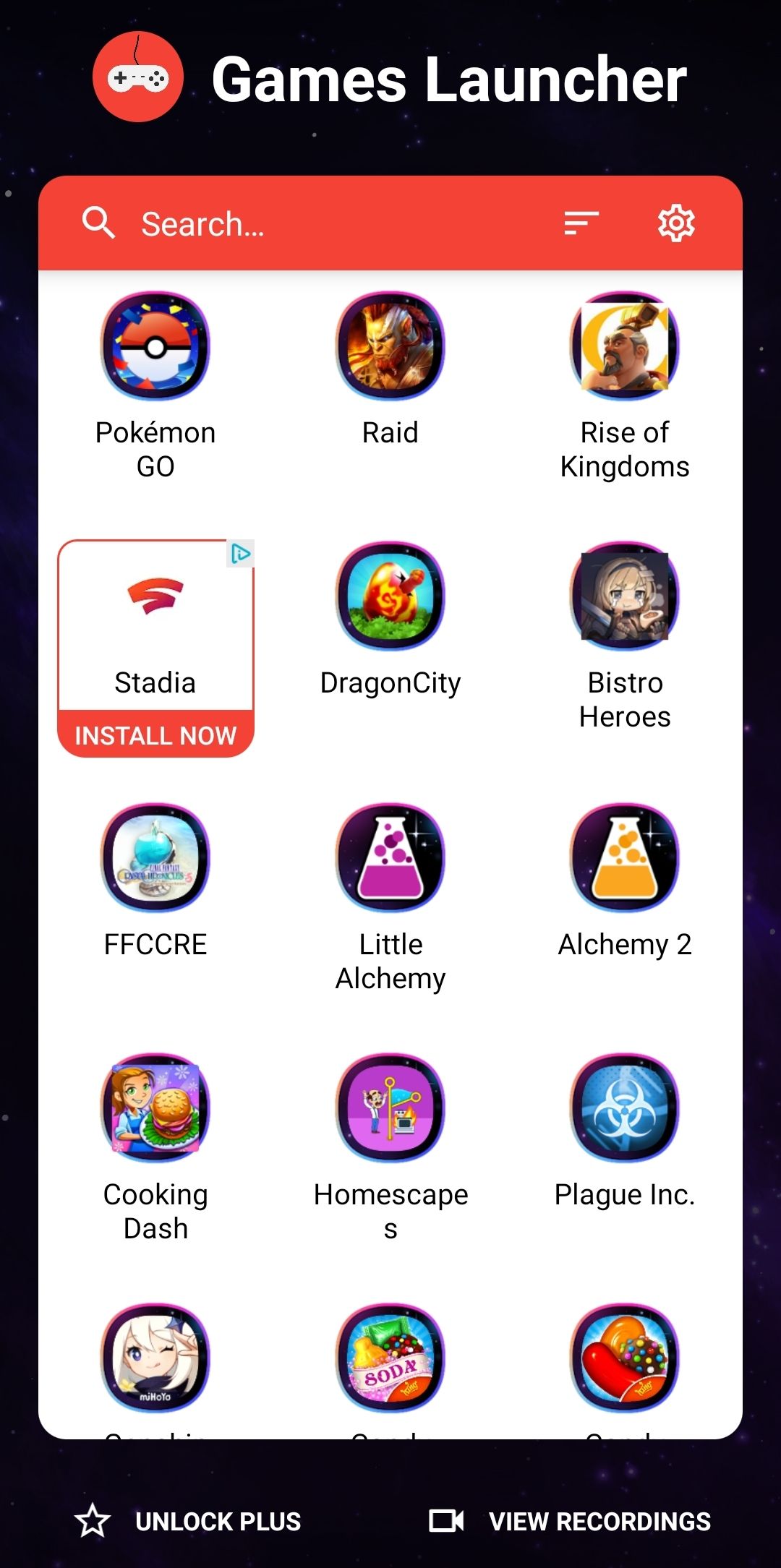 Games Launcher's library is also the home screen