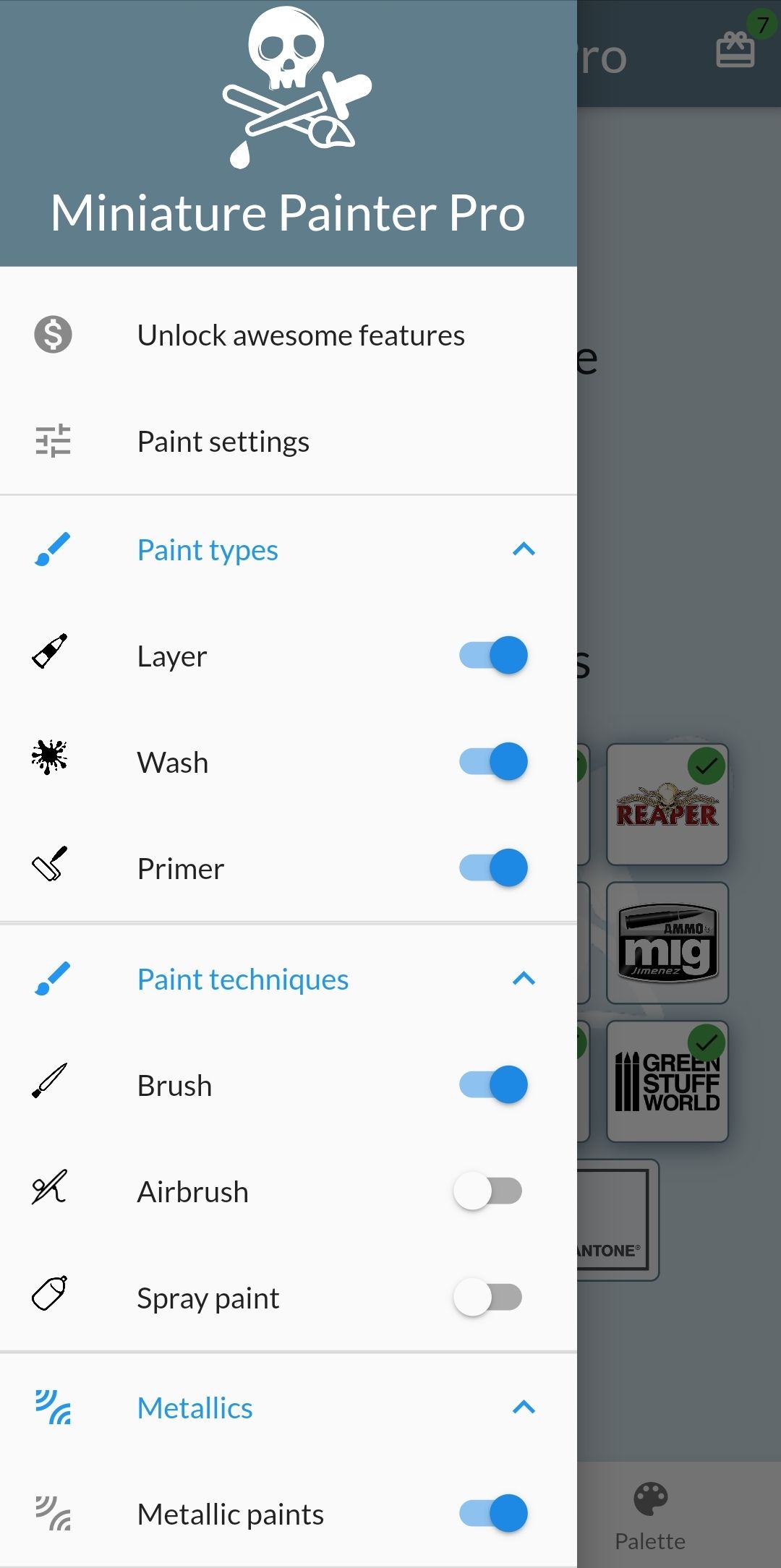 Miniature Painter Pro's menu options let you pick what kind of results you want to see