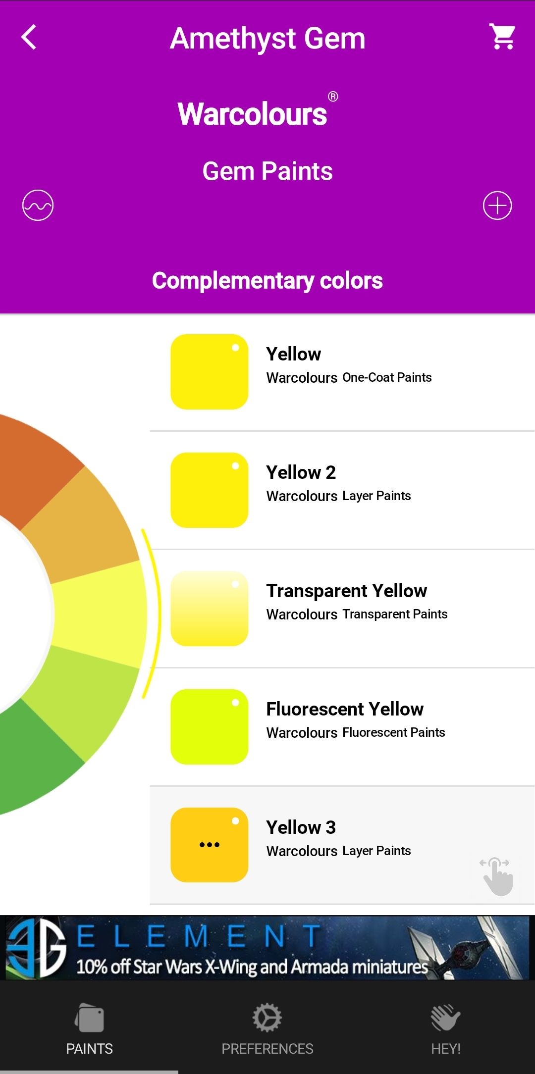 Tapping a paint in the search menu lets you find complementary colors