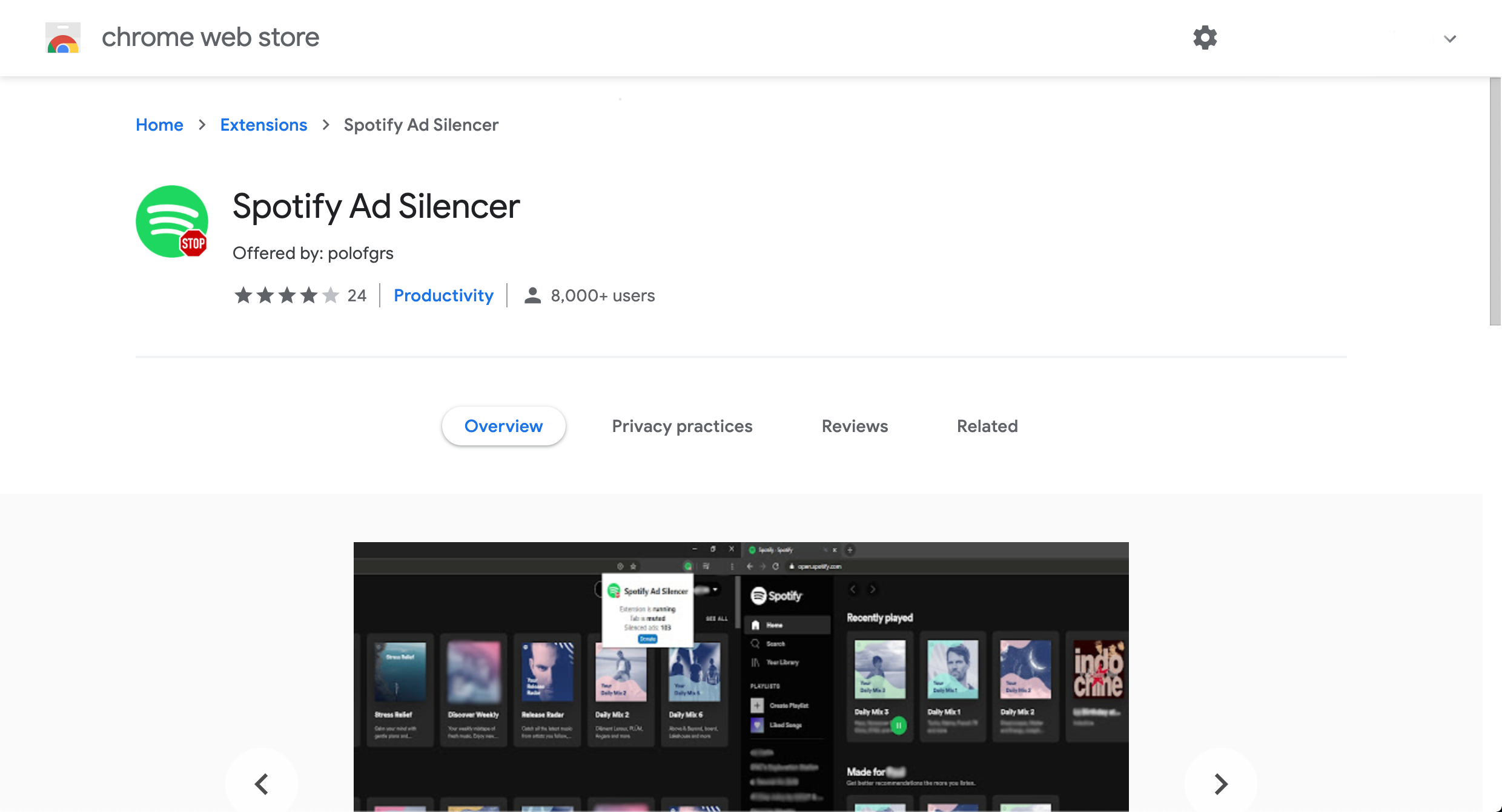 Spotify Ad Silencer Google Chrome Extension