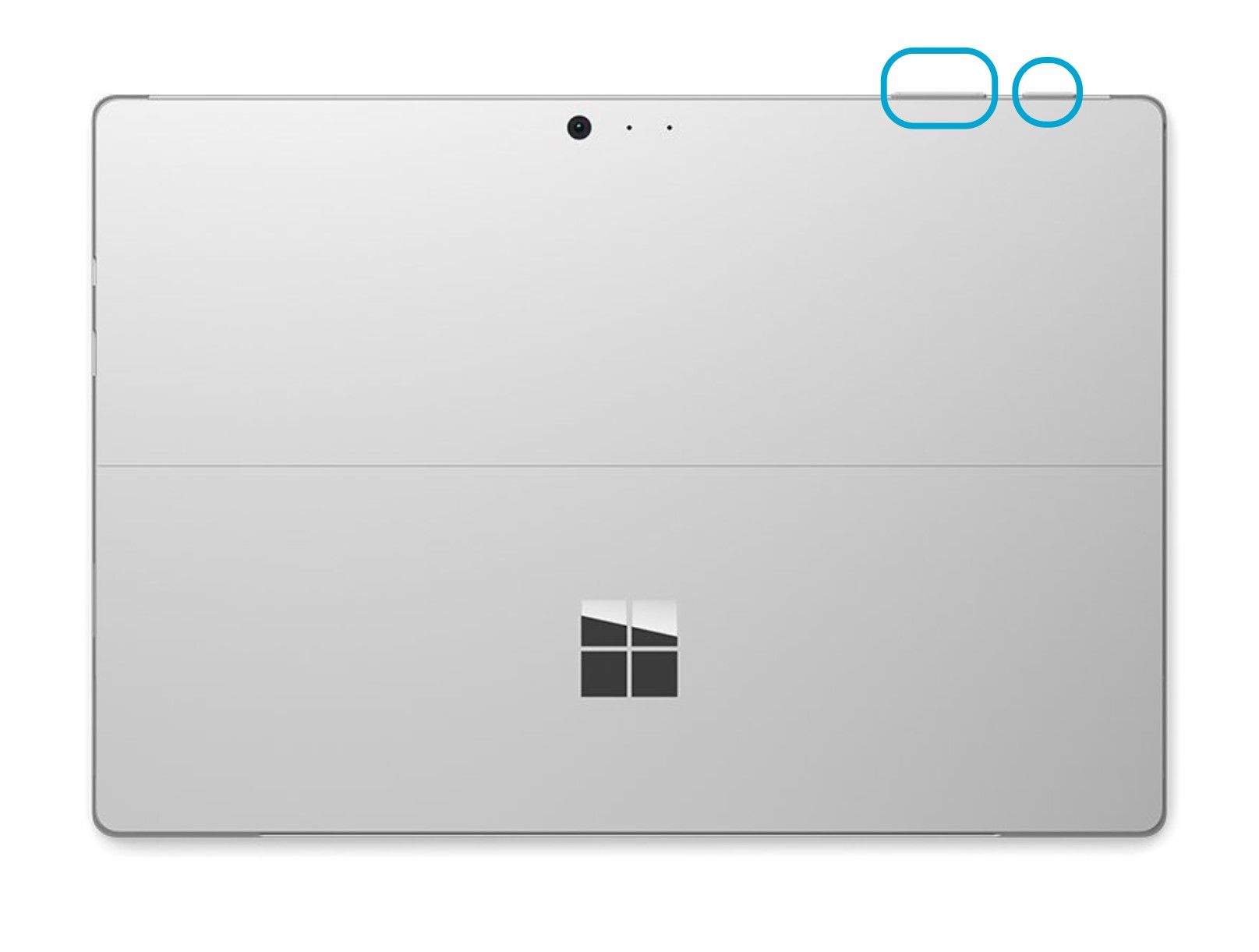 Buttons of the Microsoft Surface Pro circled