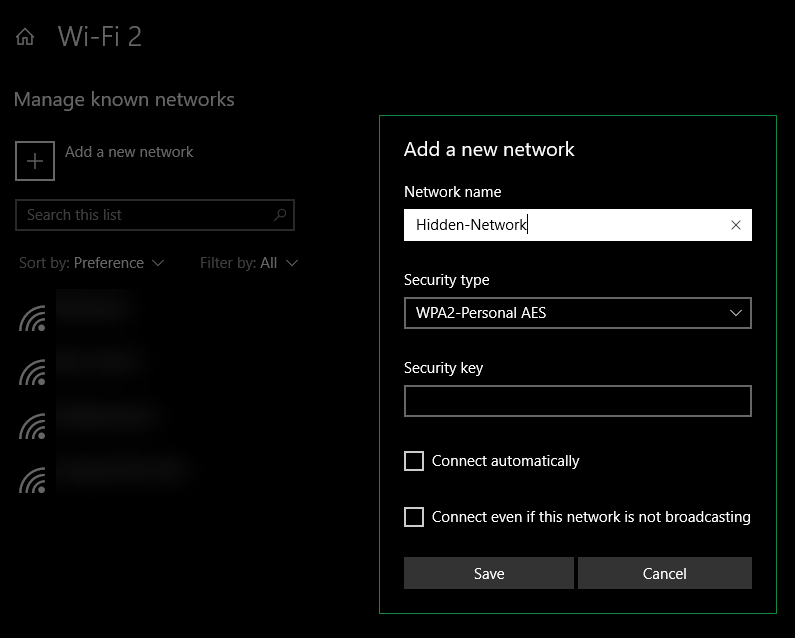 Windows 10 Add Hidden Network