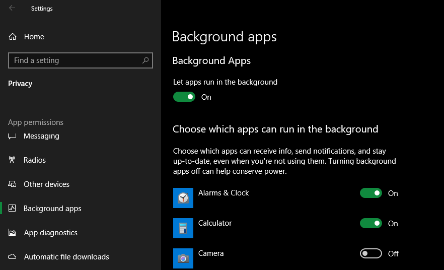 Windows 10 Disable Background Apps