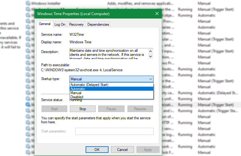 Windows Time Service Automatic Start