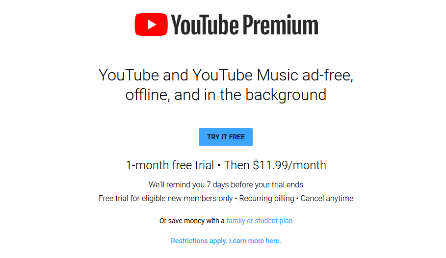 YouTube Premium Header
