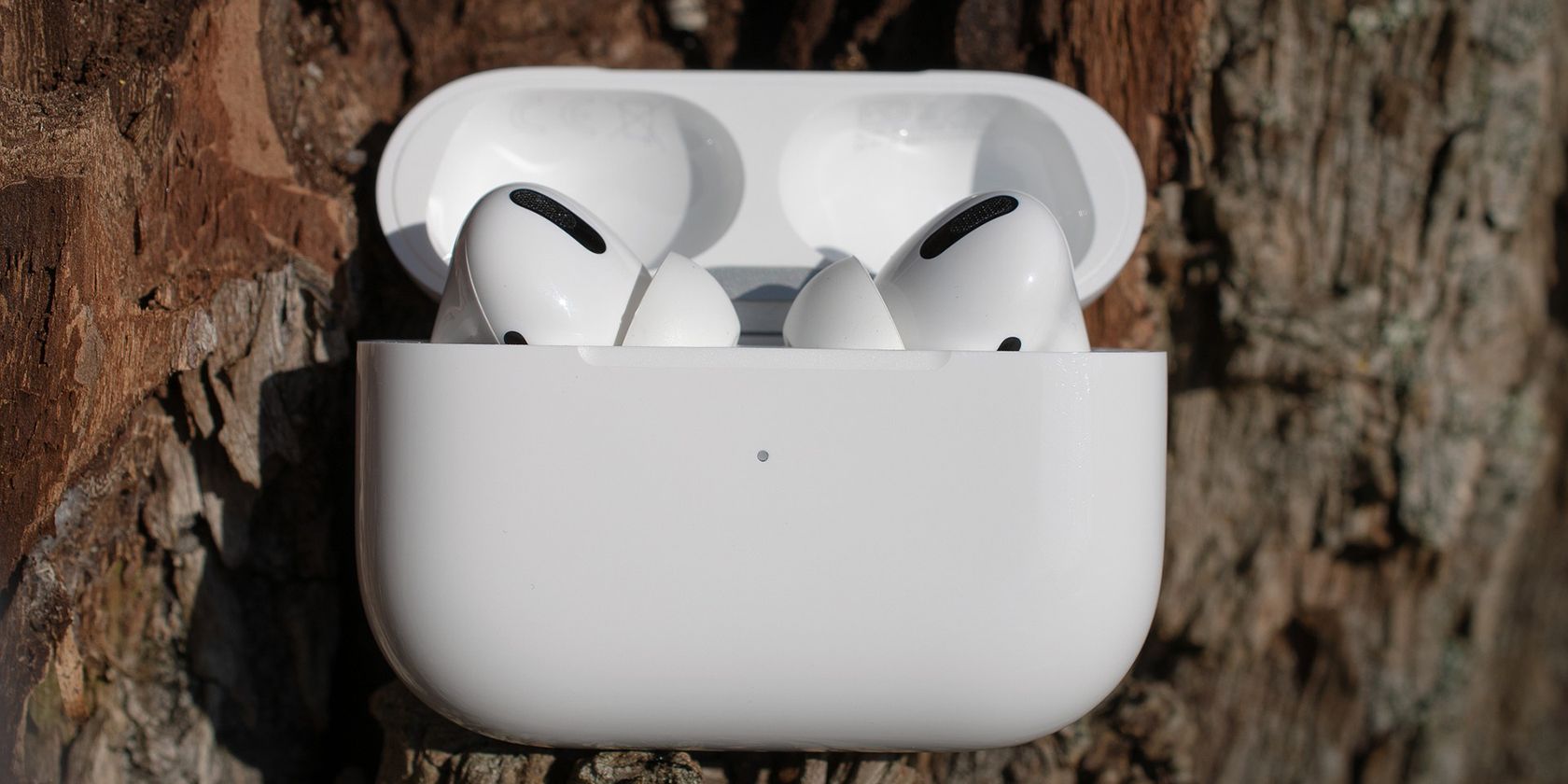 AirPods Pro in the charging case with the lid open