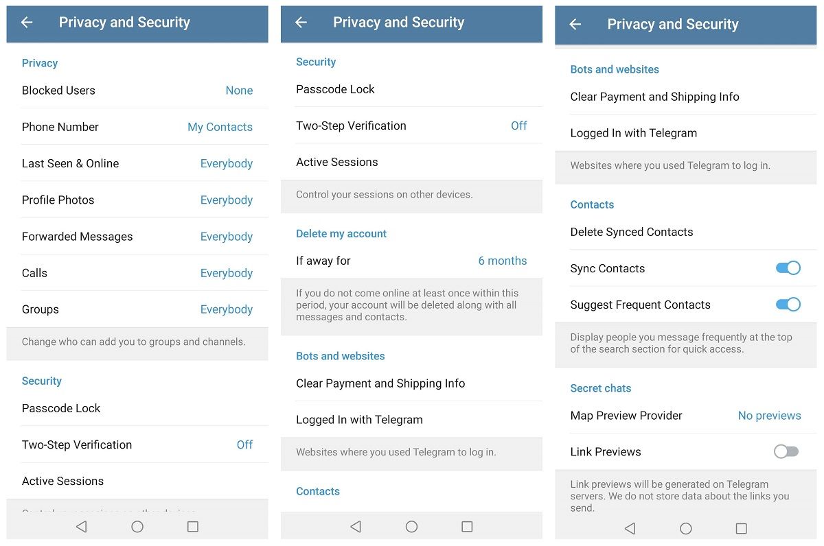 All the choices you can make with Telegram in terms of privacy