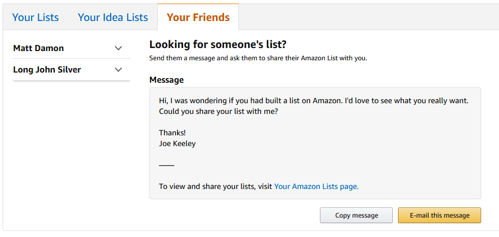 amazon looking for someone's list