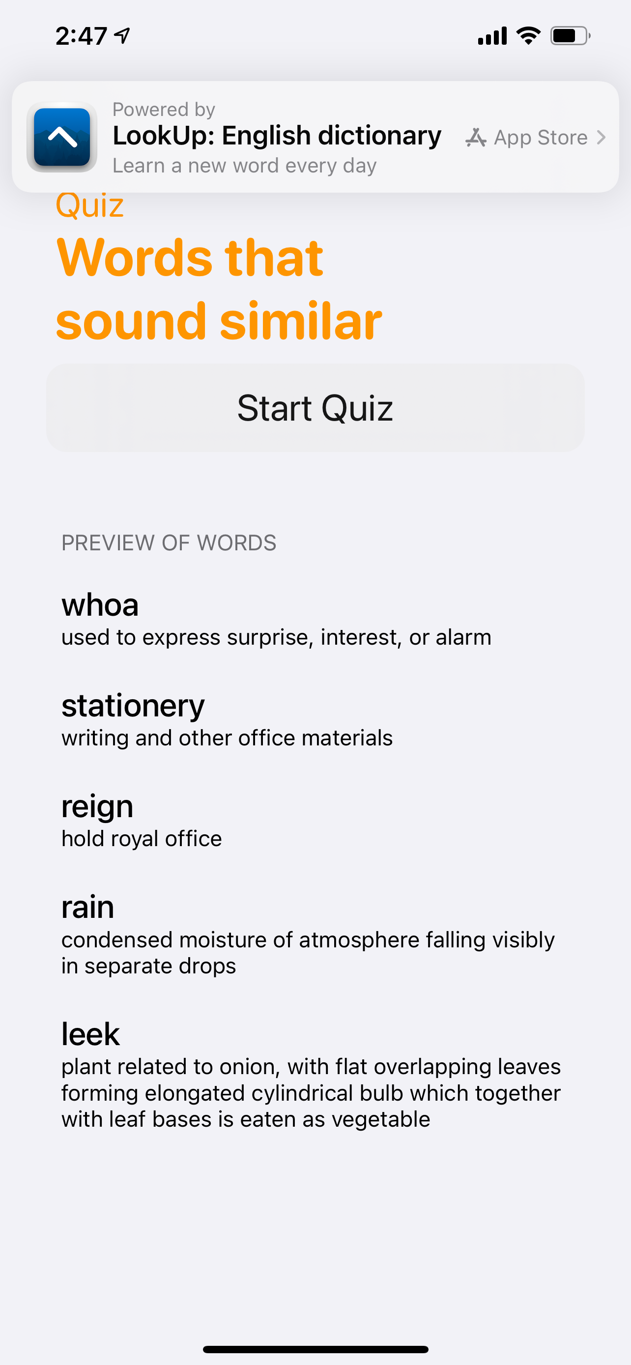 App Clip for a LookUp quiz