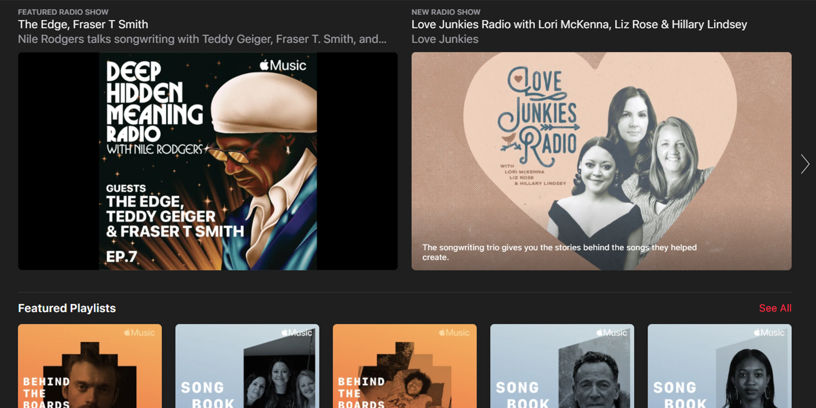 Screenshot of Apple Music's Behind the Songs