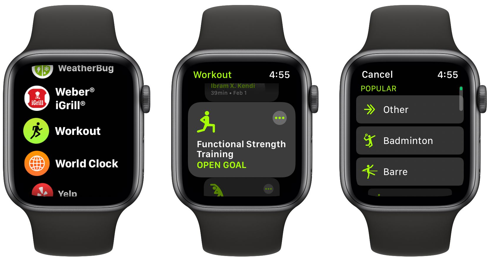 Apple Watch Workout options