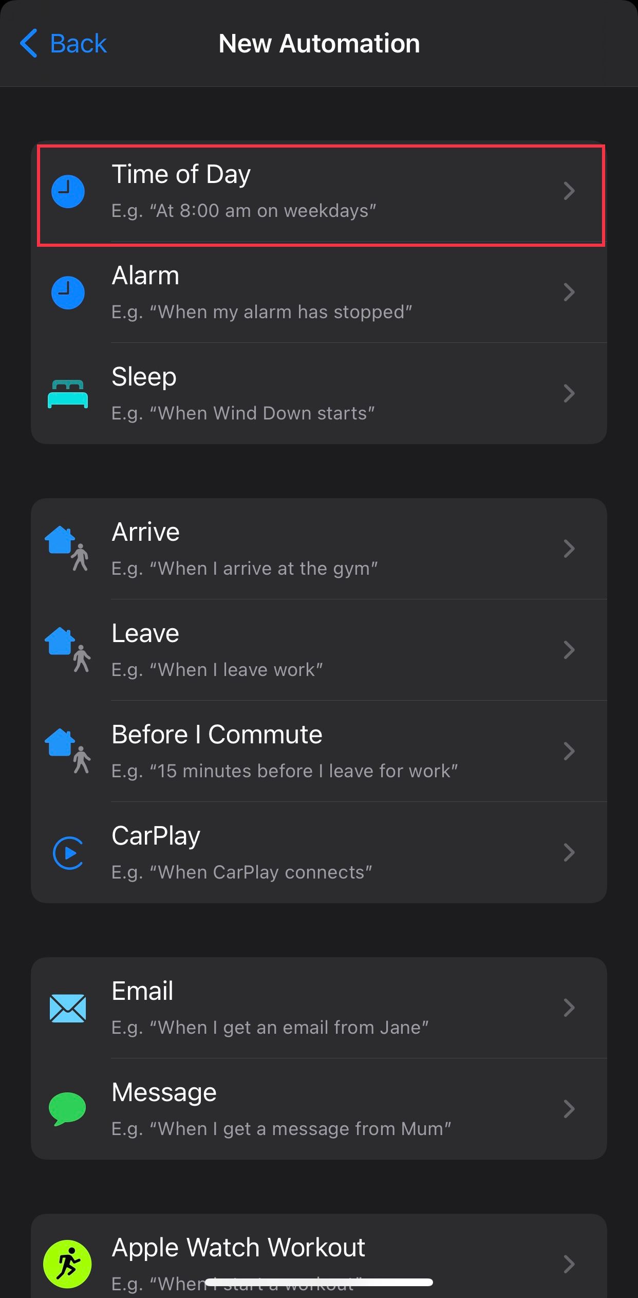 Apple Watch time of day automation