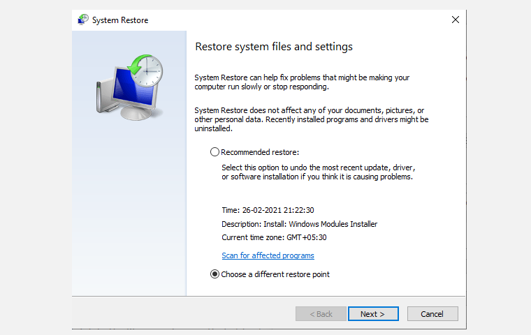 choose different restore - 11 suggerimenti per aiutarti a correggere l’errore della schermata blu di Windows 10