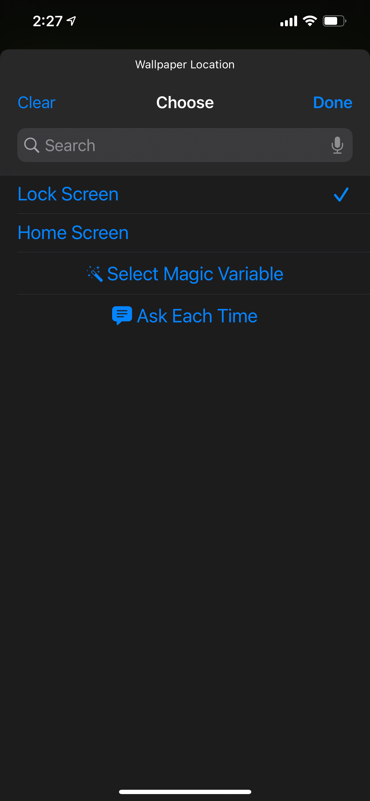 Screen options for change wallpaper shortcut