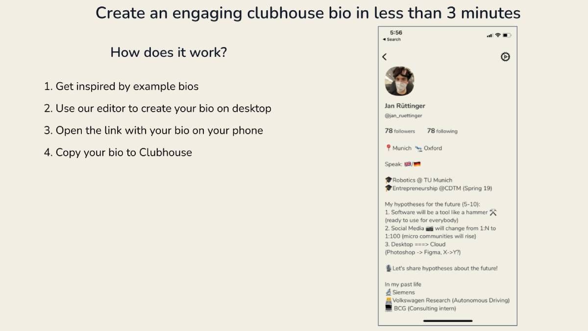 Clubhouse Bio Creator is an easy way to create and edit a beautiful bio