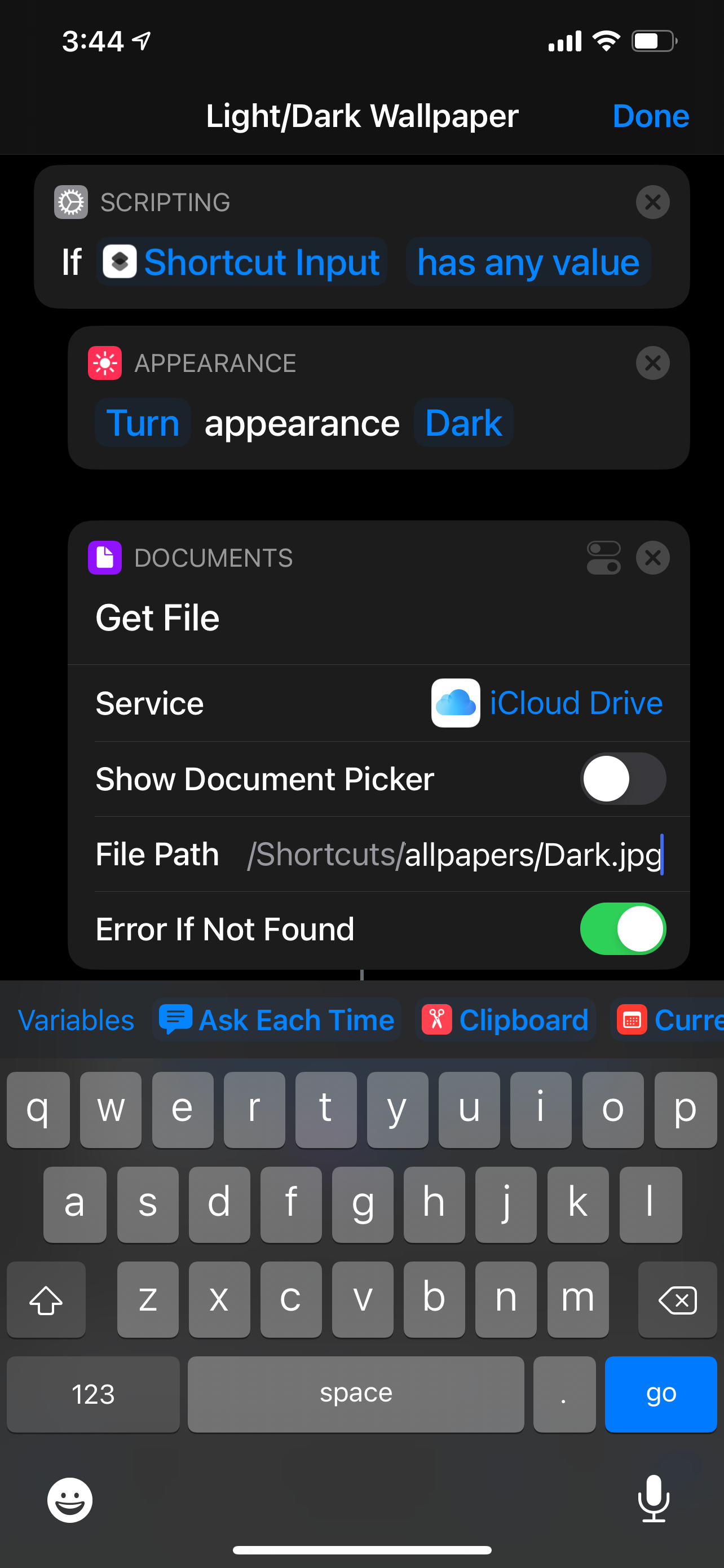 Set dark photo filename for Shortcut