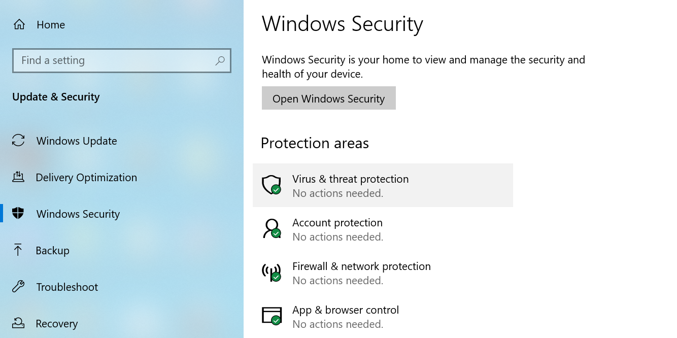 Disable the Windows antivirus