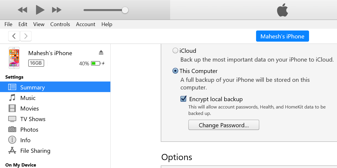 Encrypt an iOS backup in iTunes
