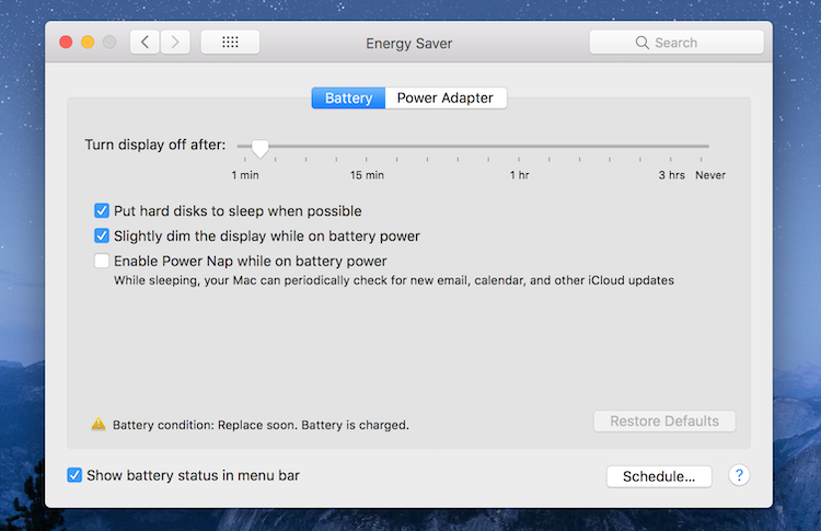 energy saver options in Mac