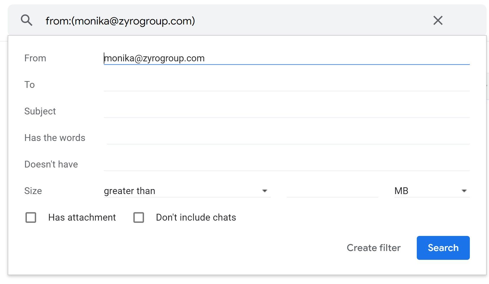 Filtering message options in Gmail