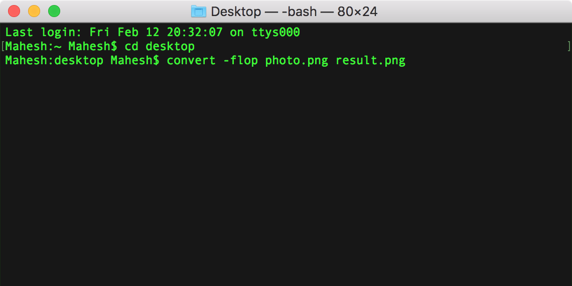 Terminal command to flip photos on a Mac.