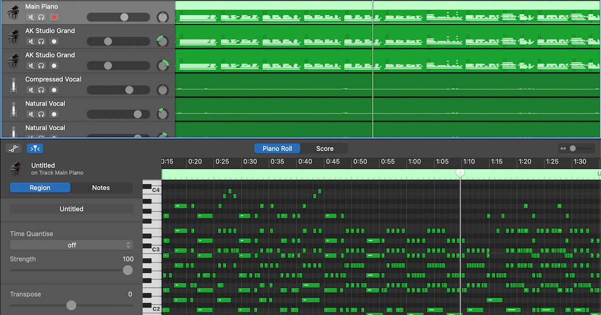The "Piano Roll" feature on GarageBand