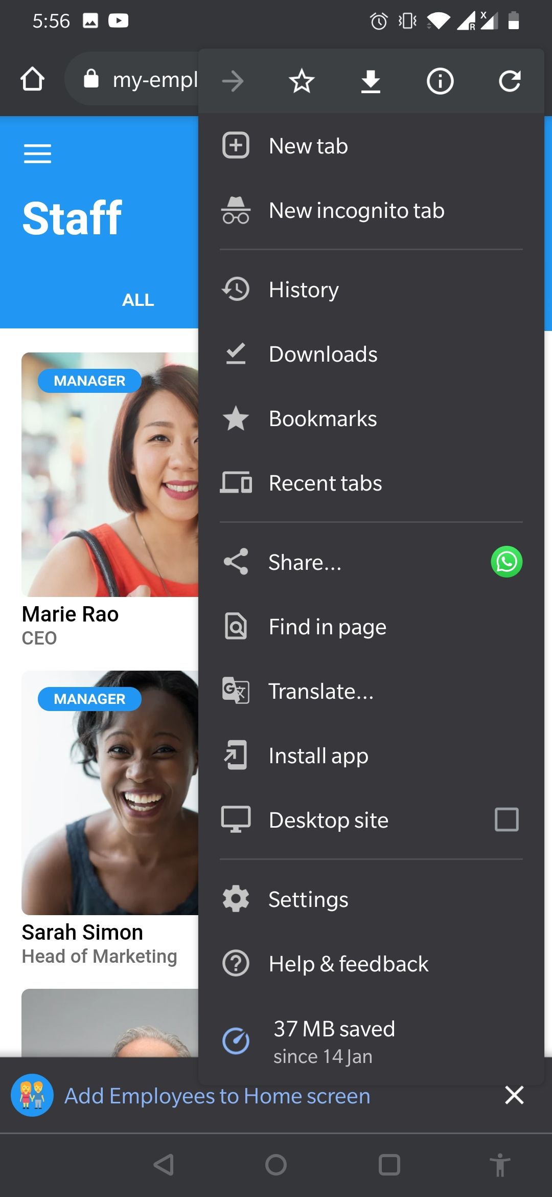 Glide app installation browser menu