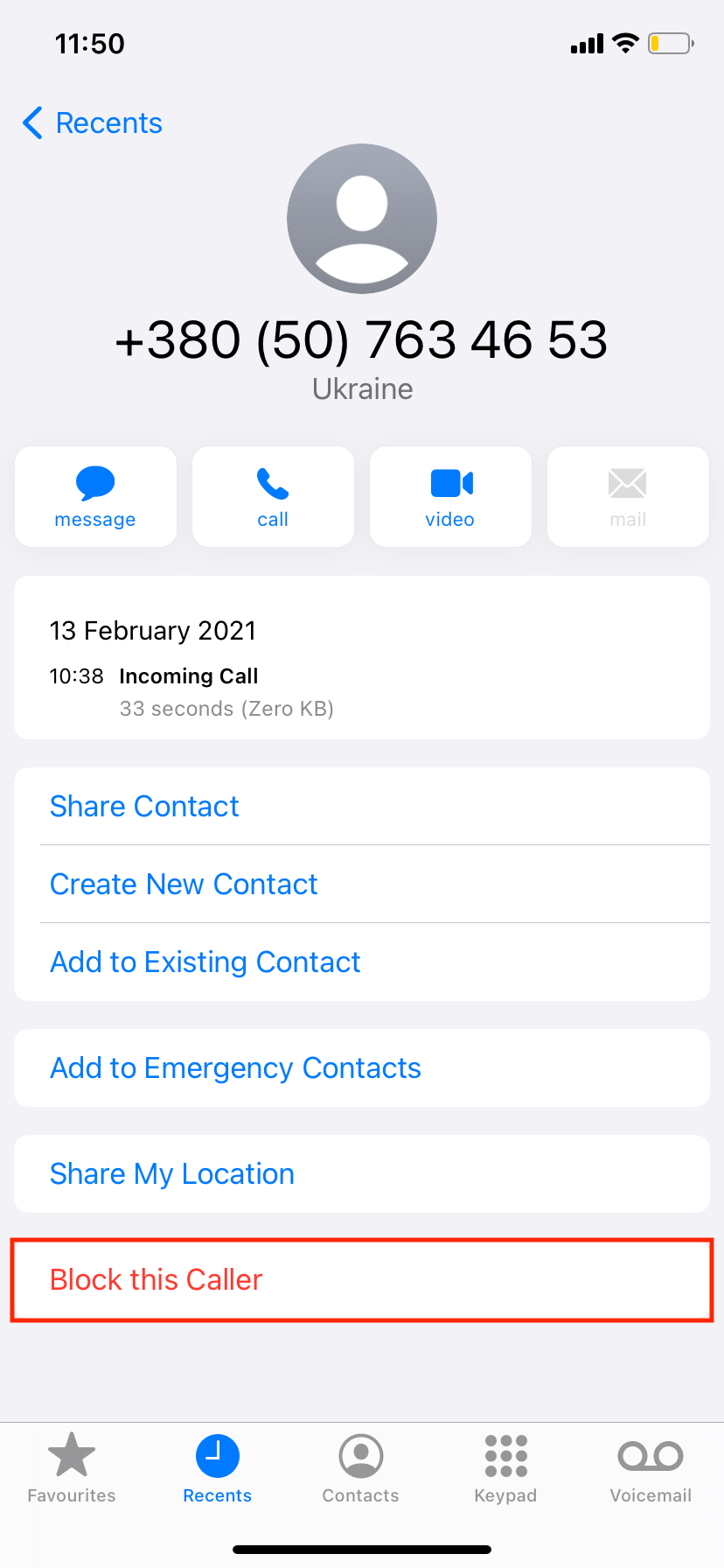 contact info on iPhone