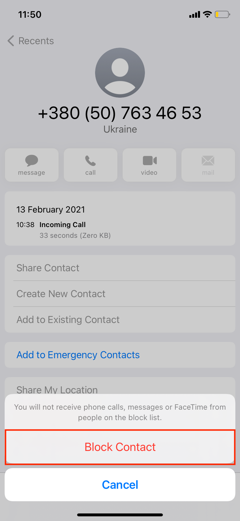 block a phone number on iPhone