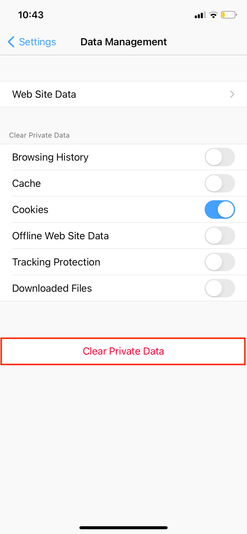 clear private data on Firefox iPhone