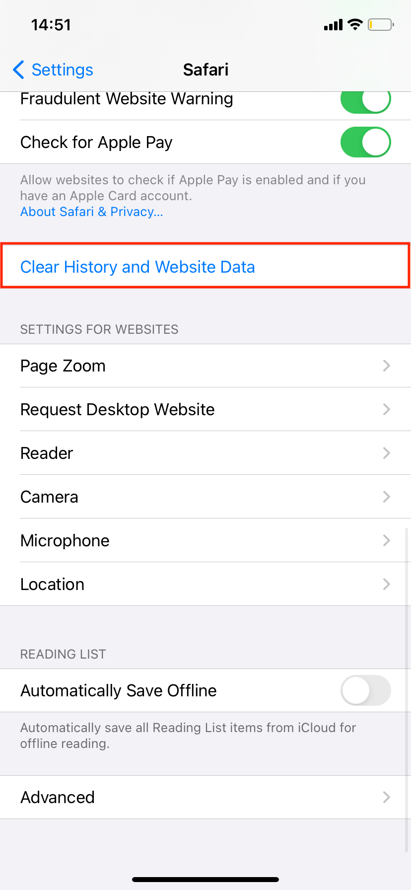 clear history and website data on safari iPhone