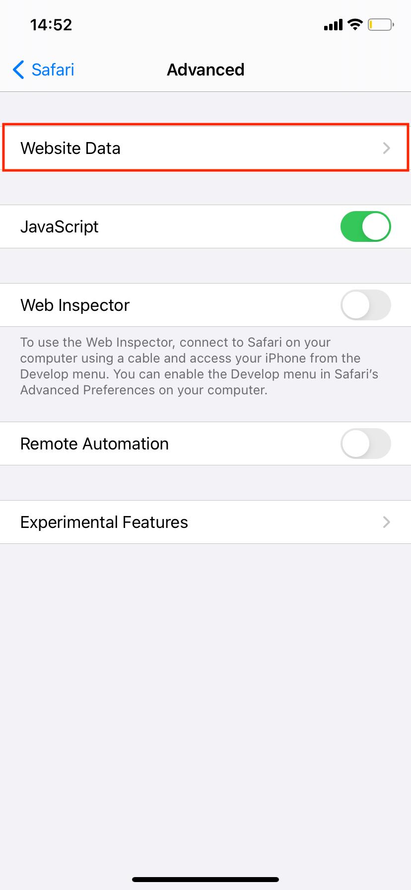 safari website data on iPhone