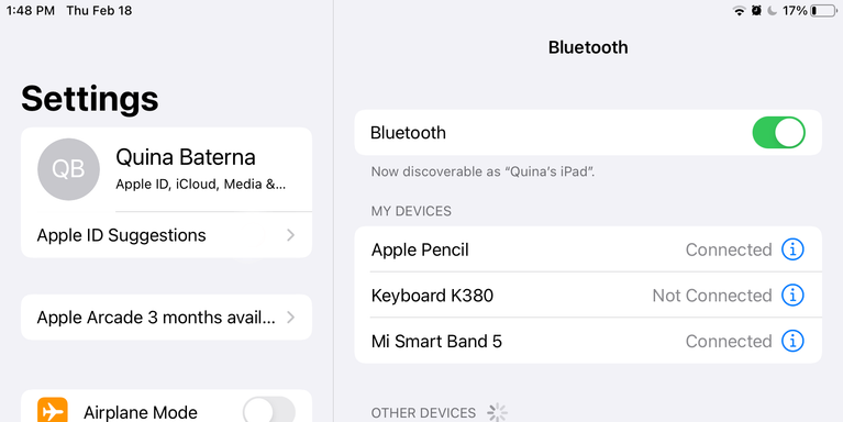 Pengaturan Bluetooth iPad Apple Pencil Hilang