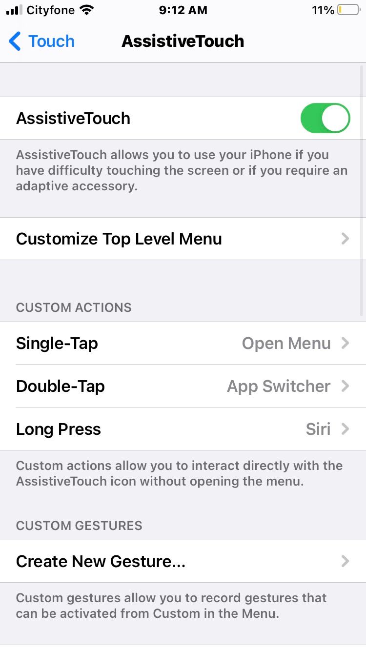 iPhone AssistiveTouch Options Screenshot