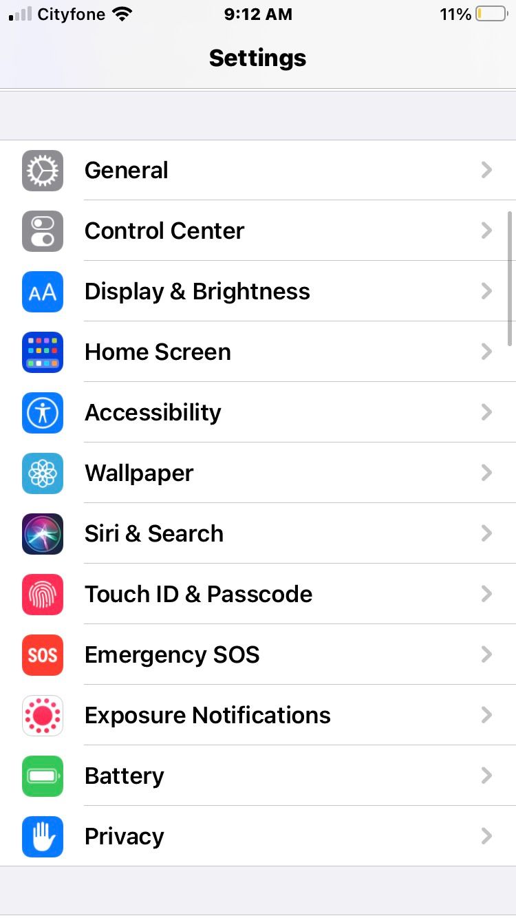 iPhone Settings Screen Shot