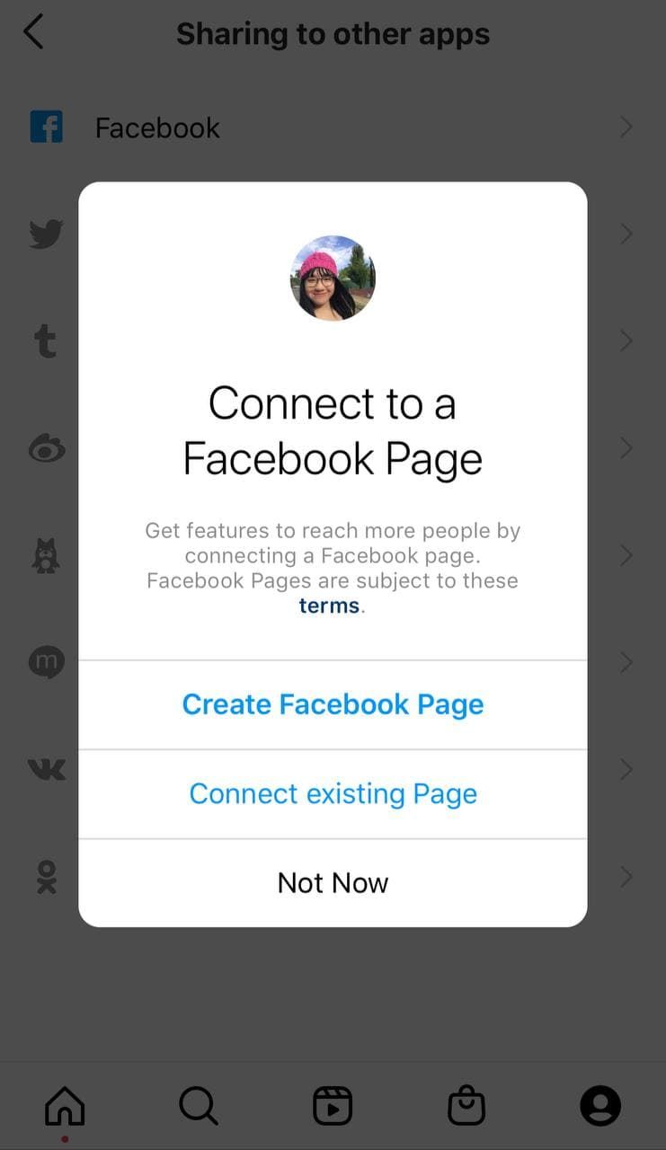 Mobile screenshot of Instagram business settings page
