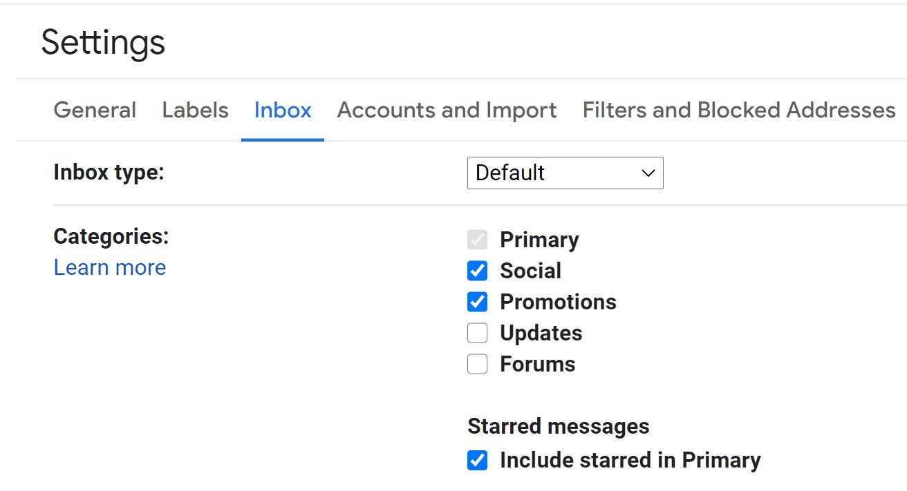 Inbox settings in Gmail