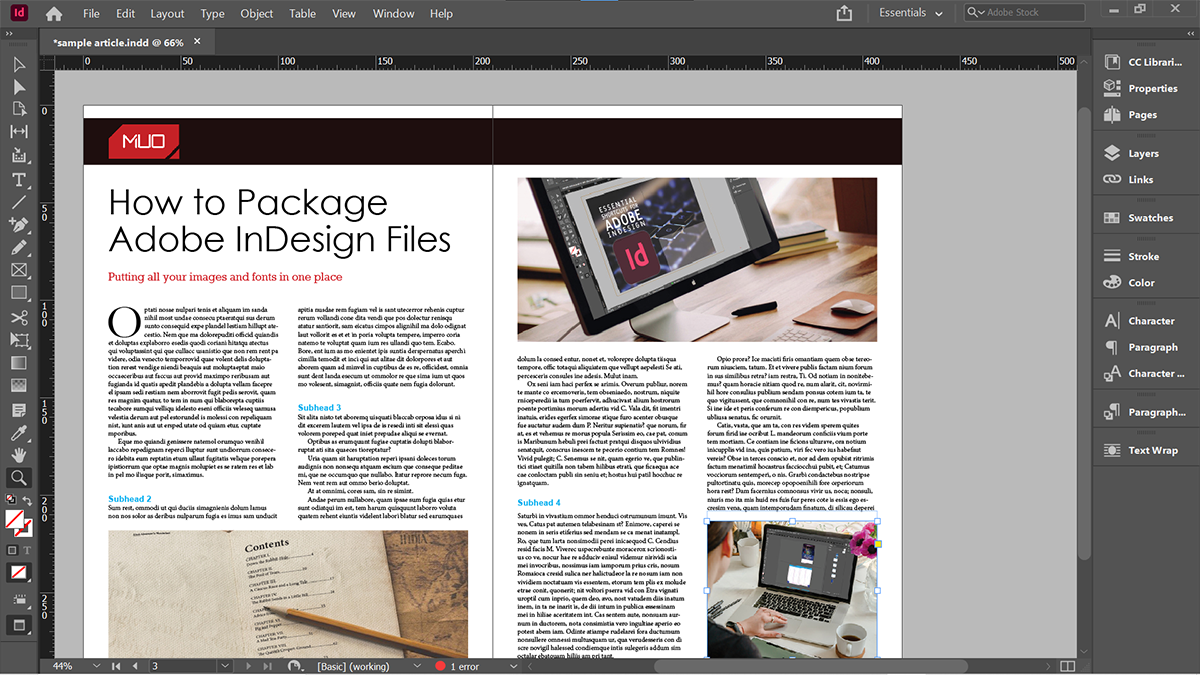 InDesign document ready to be packaged