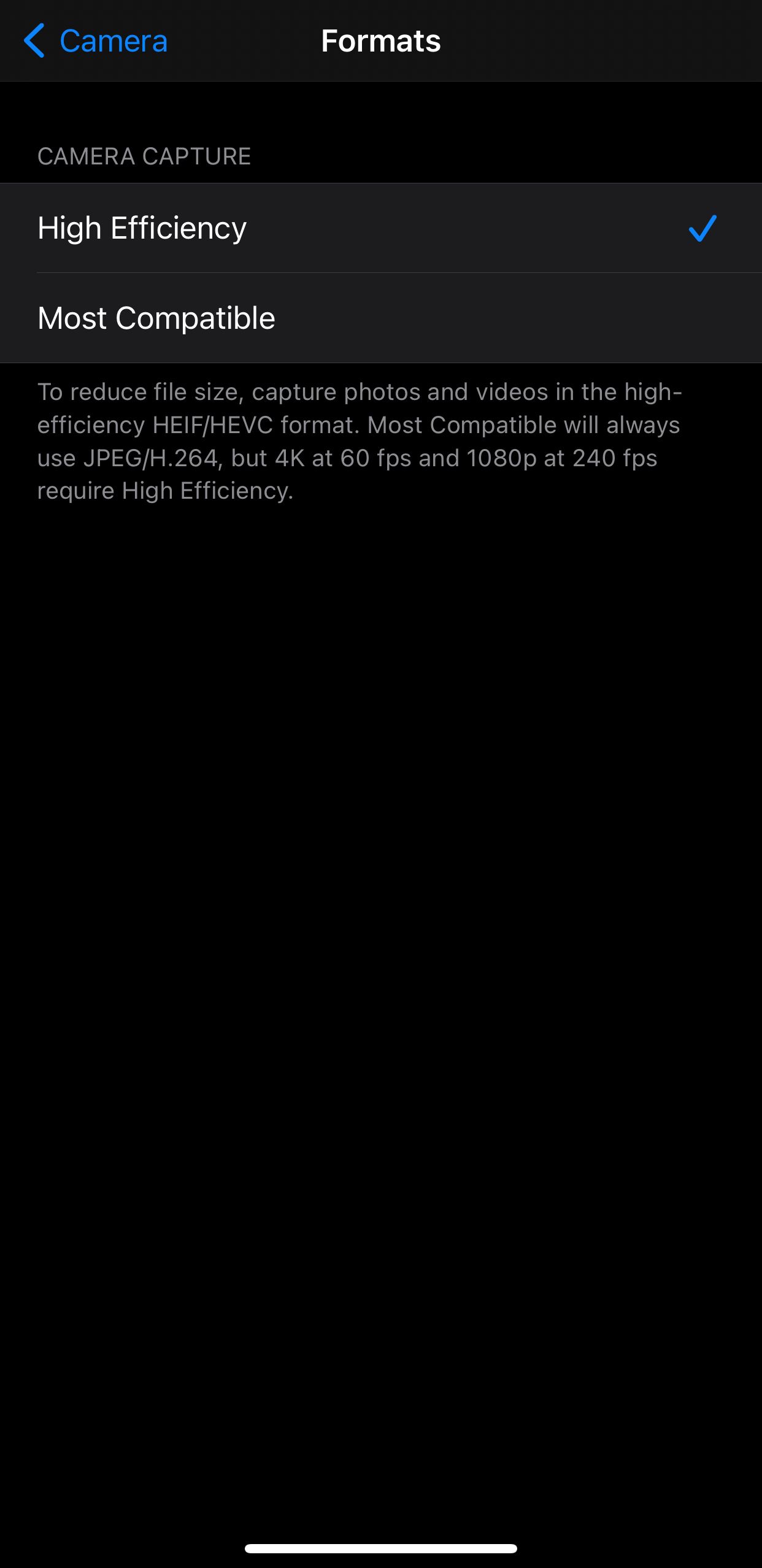 می‌توانید برای تصاویر و ویدیوهای گرفته‌شده در iOS به فرمت‌های HEIC و HEVC بروید