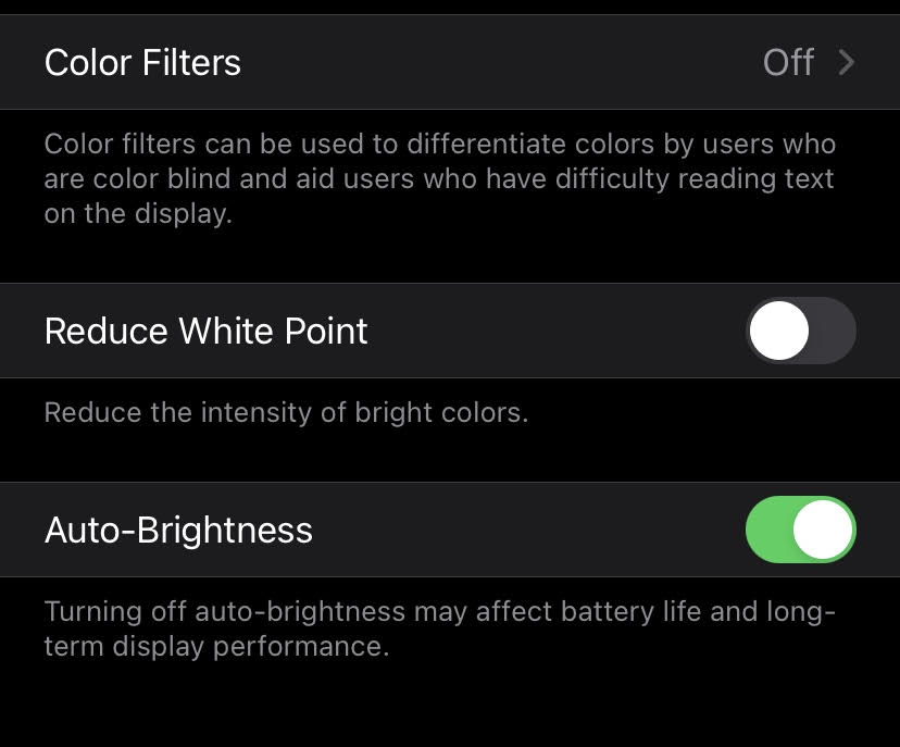 iPhone auto brightness settings