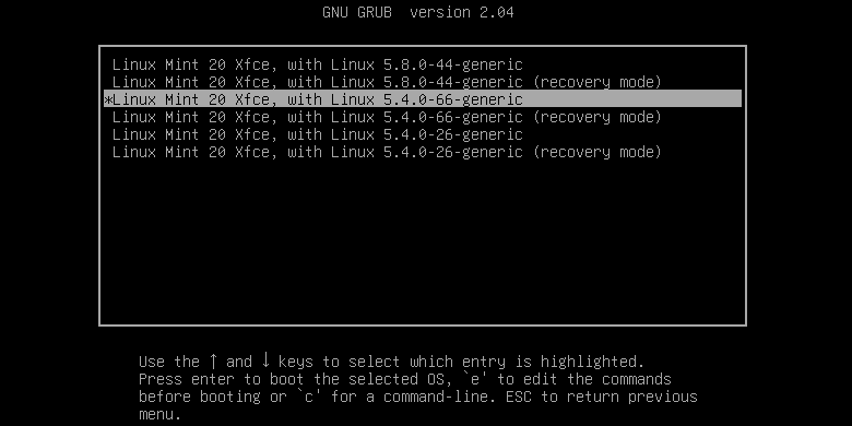 Choosing a Boot Kernel in Linux Grub Menu