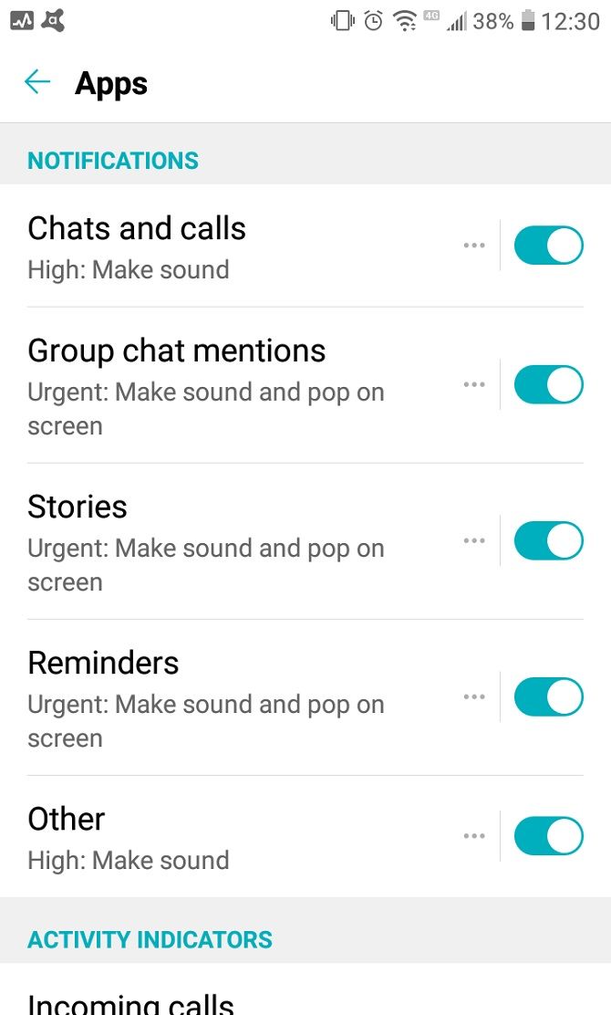 Messenger app-level settings